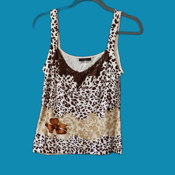 Cypress Animal Print Lace Trim Floral Cami Tank Top LG - Picture 1 of 13